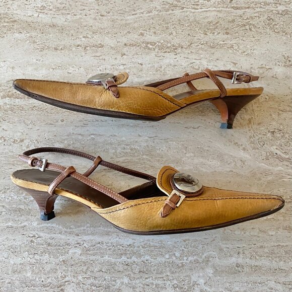 Vintage Prada Silver Logo Slingback Kitten Heels - Picture 5 of 8